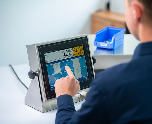 Touch operator interface for weighing workflows.
